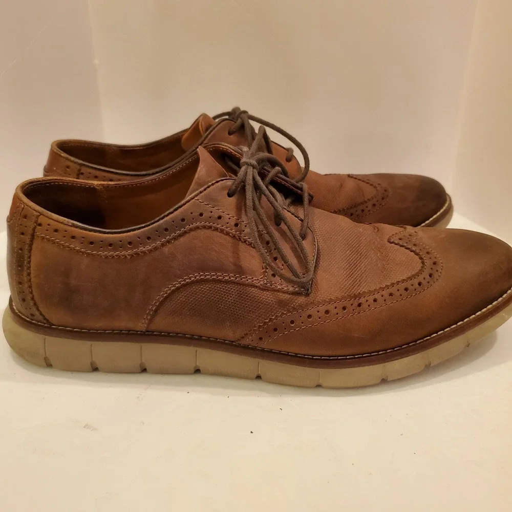 Johnston & Murphy Brown Suede Leather Wingtip Oxford Shoes Size 9M EUC Fast Ship